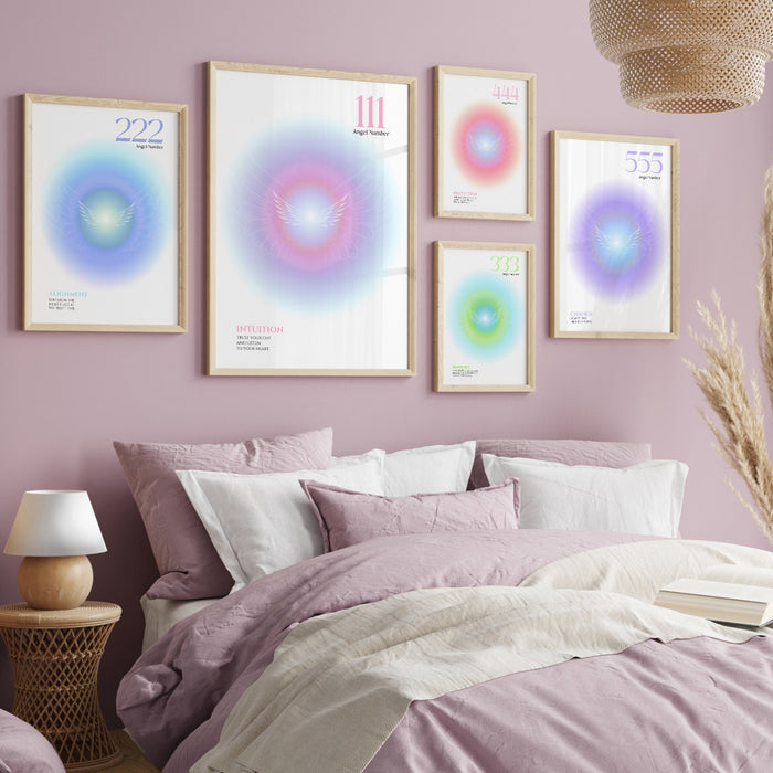 ANGEL NUMBER SET of 9, Trendy Wall Art, Spiritual Poster, Angel Number Print, Room Decor Aesthetic Minimalist, Digital Download, Aura Poster