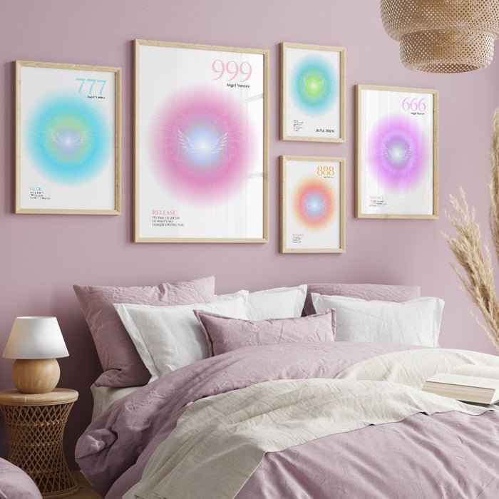 ANGEL NUMBER SET of 9, Trendy Wall Art, Spiritual Poster, Angel Number Print, Room Decor Aesthetic Minimalist, Digital Download, Aura Poster