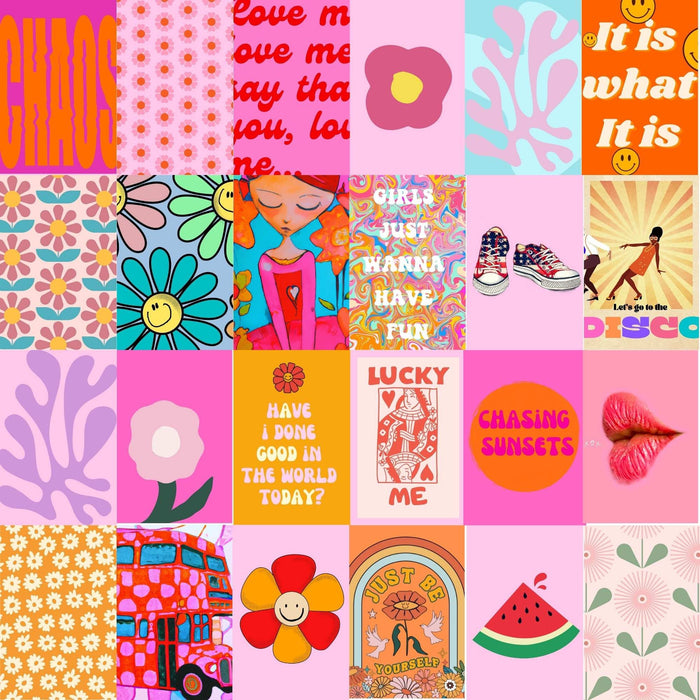 50 Pcs 4x6" Pink Preppy Aesthetic Wall Collage Kit, Preppy Room Decor Aesthetic, Pink Aesthetic Wall Decor, Digital Downloads, Retro Trendy