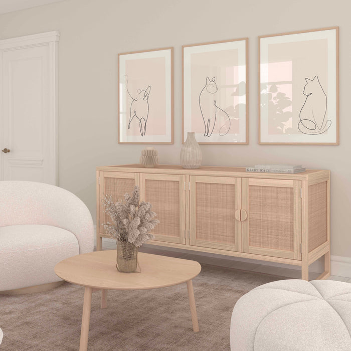 Neutral Wall Art Set Of 3,Boho Cat line art poster,Blush Pink Print, Pale Pink Wall Decor,Minimalist Wall Art,Pink Wall Art, Cute at Print