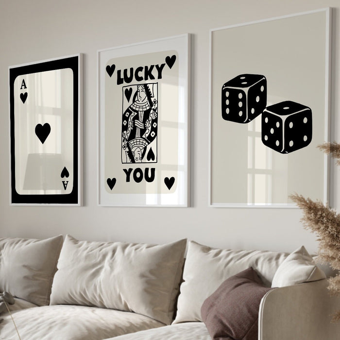 Trendy Retro Wall Art Bundle,Retro Trendy Aesthetic Print,Lucky You Poster,Black White Ace Card Poster,Trendy Wall Art,Funny Art, Digital