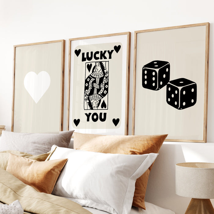 Trendy Retro Wall Art Bundle,Retro Trendy Aesthetic Print,Lucky You Poster,Black White Ace Card Poster,Trendy Wall Art,Funny Art, Digital