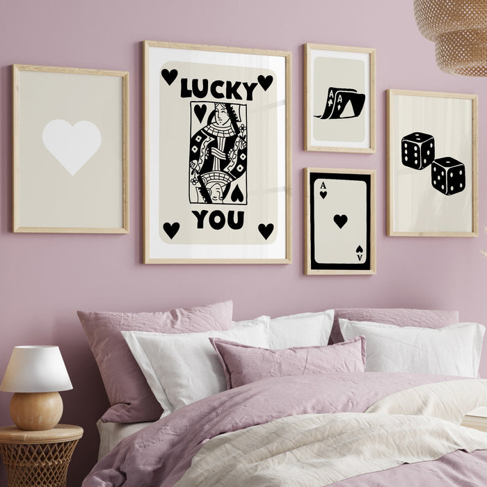 Trendy Retro Wall Art Bundle,Retro Trendy Aesthetic Print,Lucky You Poster,Black White Ace Card Poster,Trendy Wall Art,Funny Art, Digital