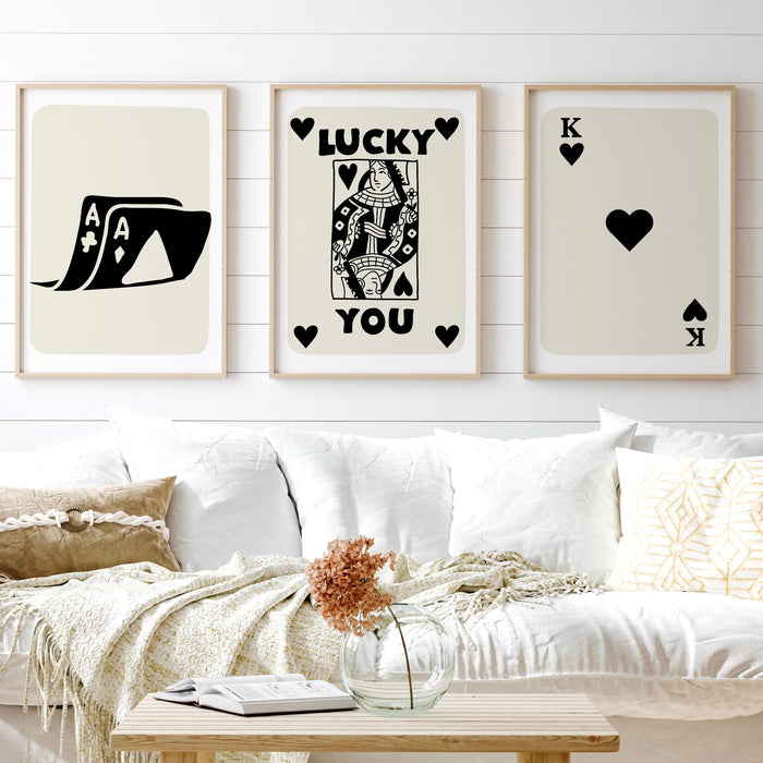 Trendy Retro Wall Art Bundle,Retro Trendy Aesthetic Print,Lucky You Poster,Black White Ace Card Poster,Trendy Wall Art,Funny Art, Digital