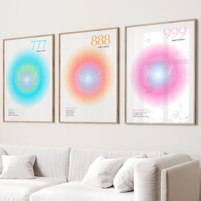 ANGEL NUMBER SET of 9, Trendy Wall Art, Spiritual Poster, Angel Number Print, Room Decor Aesthetic Minimalist, Digital Download, Aura Poster