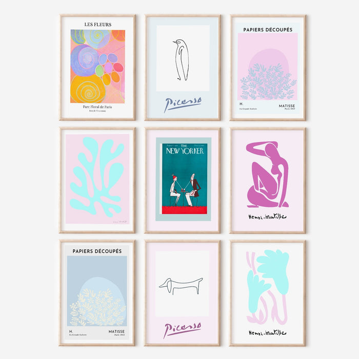 Gallery Wall Set of 9, Exhibition Poster Set, Printable wall art, Matisse Print, Picasso Prints, New Yorker Magazine Poster, Vintage Prints