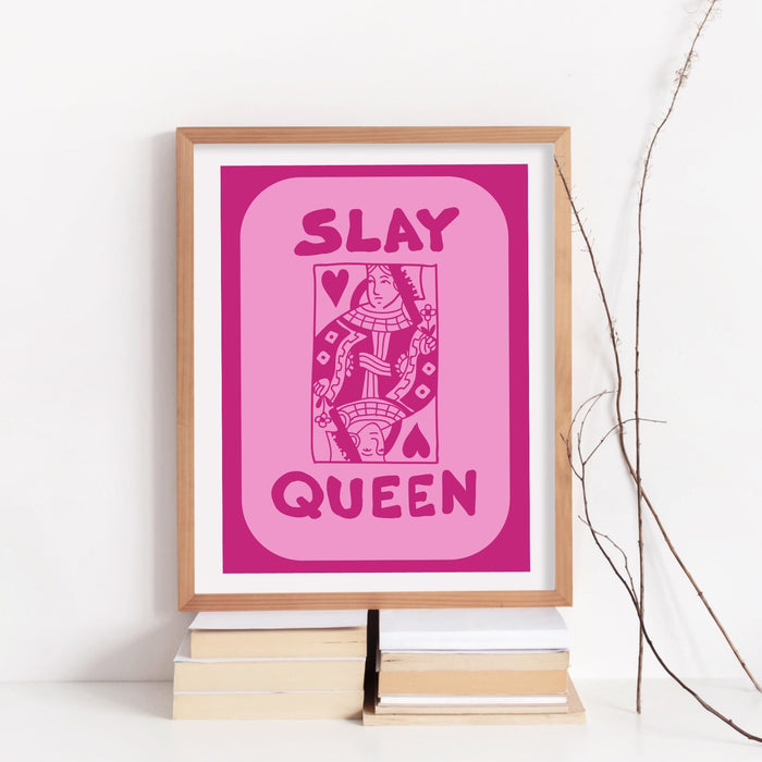 Retro Trendy Aesthetic Wall Art, Trendy Vintage Wall Print | Colorful Boho Art | Orange and Pink Poster | Retro Dorm Decor, Slay Queen