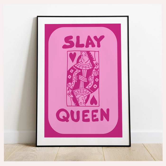 Retro Trendy Aesthetic Wall Art, Trendy Vintage Wall Print | Colorful Boho Art | Orange and Pink Poster | Retro Dorm Decor, Slay Queen