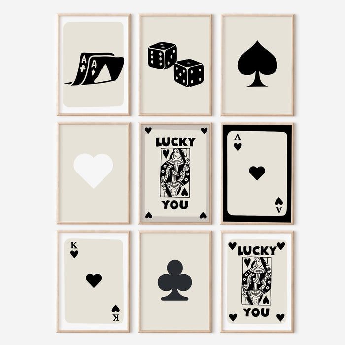 Trendy Retro Wall Art Bundle,Retro Trendy Aesthetic Print,Lucky You Poster,Black White Ace Card Poster,Trendy Wall Art,Funny Art, Digital