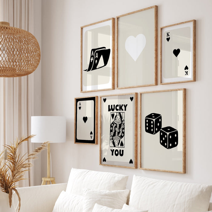 Trendy Retro Wall Art Bundle,Retro Trendy Aesthetic Print,Lucky You Poster,Black White Ace Card Poster,Trendy Wall Art,Funny Art, Digital