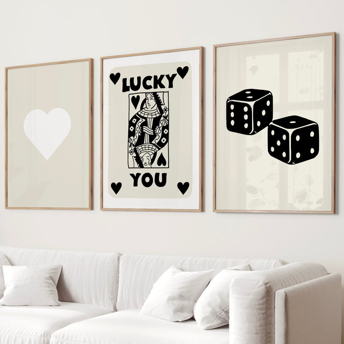 Trendy Retro Wall Art Bundle,Retro Trendy Aesthetic Print,Lucky You Poster,Black White Ace Card Poster,Trendy Wall Art,Funny Art, Digital