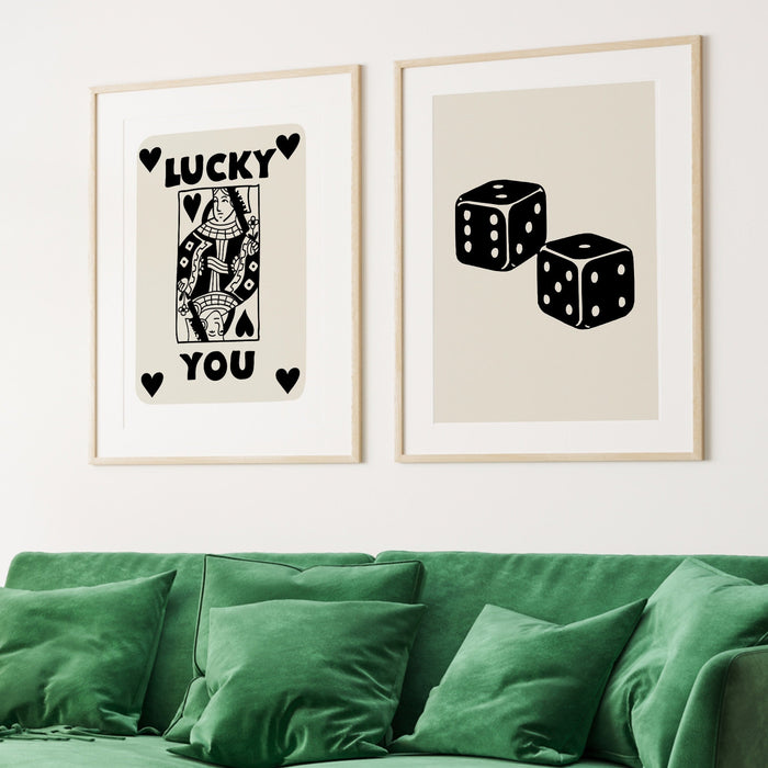 Trendy Retro Wall Art Bundle,Retro Trendy Aesthetic Print,Lucky You Poster,Black White Ace Card Poster,Trendy Wall Art,Funny Art, Digital