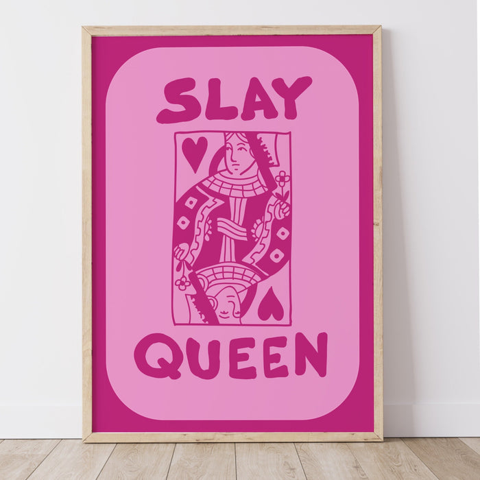 Retro Trendy Aesthetic Wall Art, Trendy Vintage Wall Print | Colorful Boho Art | Orange and Pink Poster | Retro Dorm Decor, Slay Queen