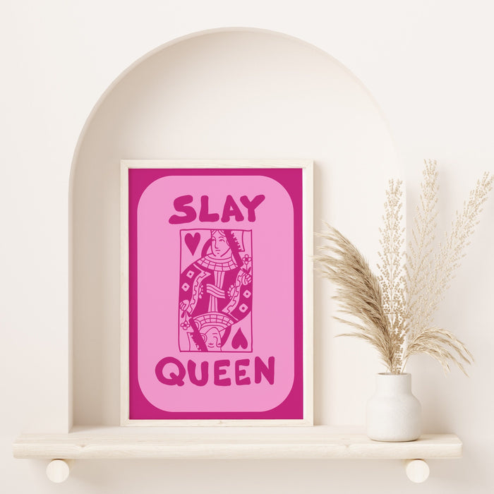 Retro Trendy Aesthetic Wall Art, Trendy Vintage Wall Print | Colorful Boho Art | Orange and Pink Poster | Retro Dorm Decor, Slay Queen