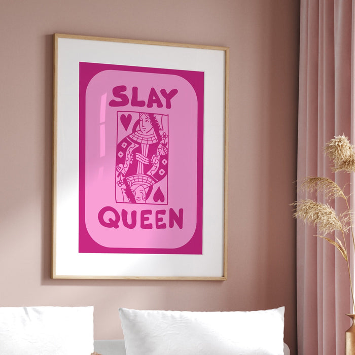 Retro Trendy Aesthetic Wall Art, Trendy Vintage Wall Print | Colorful Boho Art | Orange and Pink Poster | Retro Dorm Decor, Slay Queen