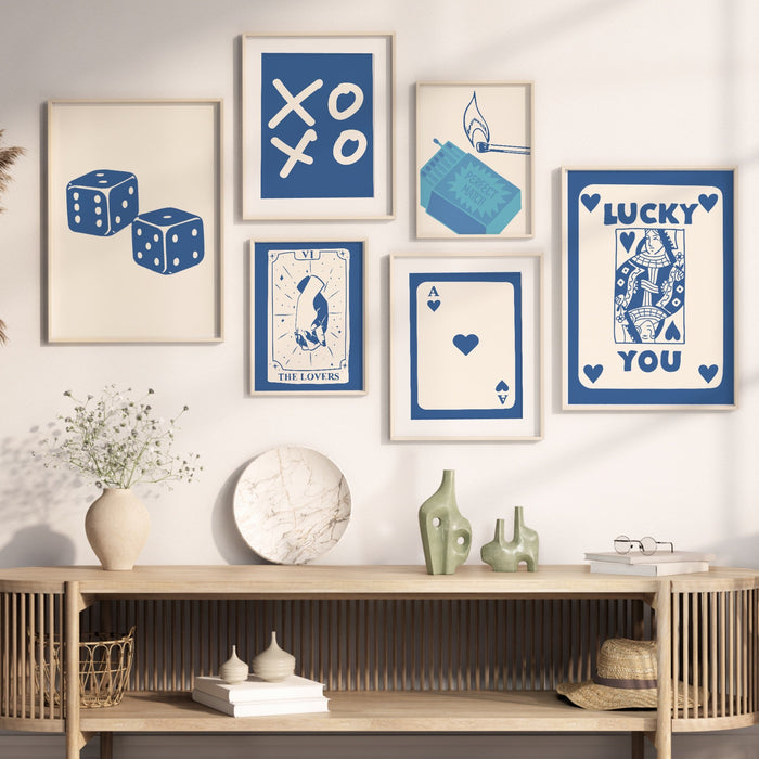 Trendy Retro Wall Art Set of 9,Retro Trendy Aesthetic Print,Lucky You Poster,Blue Print,Trendy Wall Art,Funny Art, Minimalist, Digital Art