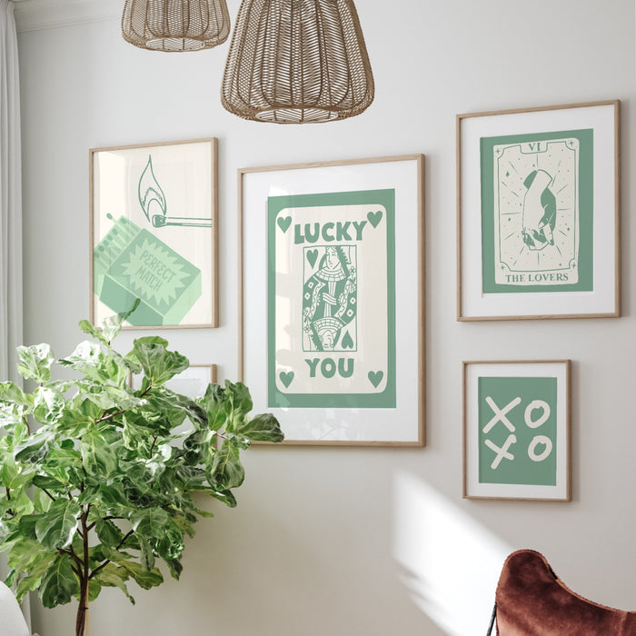 Trendy Retro Wall Art Set of 9,Retro Trendy Aesthetic Print,Lucky You Poster,Sage Green Art, Trendy Wall Art,Funny Art, Minimalist, Digital