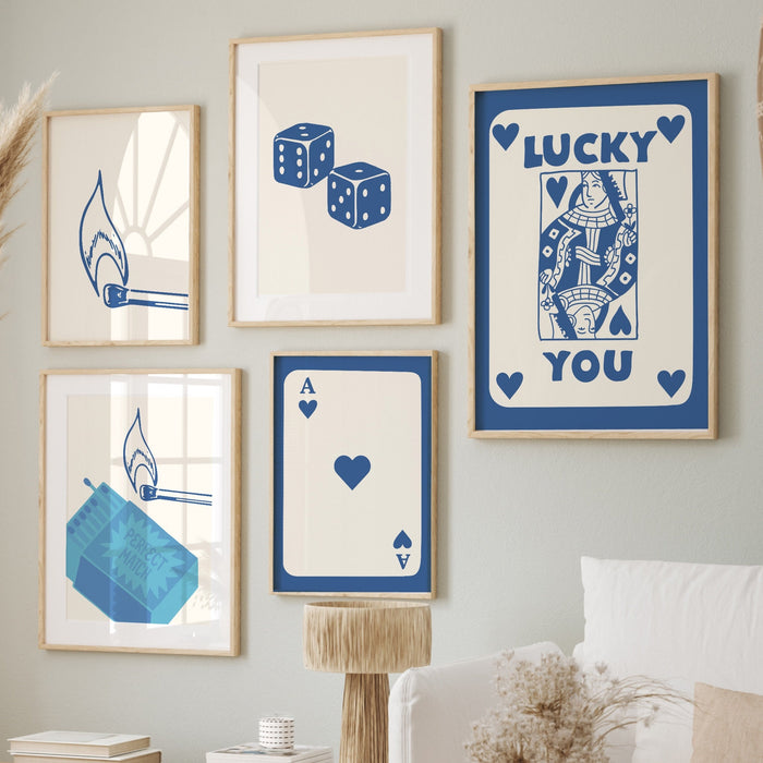 Trendy Retro Wall Art Set of 9,Retro Trendy Aesthetic Print,Lucky You Poster,Blue Print,Trendy Wall Art,Funny Art, Minimalist, Digital Art