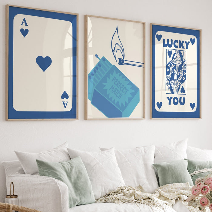 Trendy Retro Wall Art Set of 9,Retro Trendy Aesthetic Print,Lucky You Poster,Blue Print,Trendy Wall Art,Funny Art, Minimalist, Digital Art