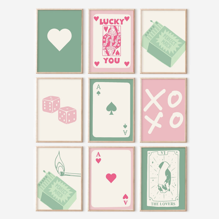 Trendy Retro Wall Art Set of 20 , Retro Trendy Aesthetic Print Pink and Green Poster, Lucky You Print, Trendy Wall Decor, Funny Art, Digital