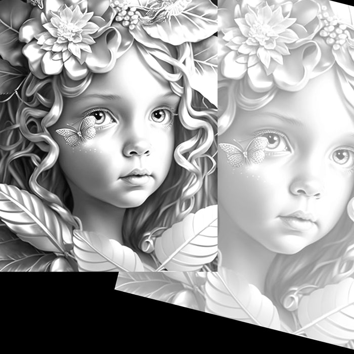 Delicate Fairy Princess Coloring Page | Fantasy Coloring Book, Adult kids, Instant Download - Grayscale Coloring Page - Gift, Printable PDF