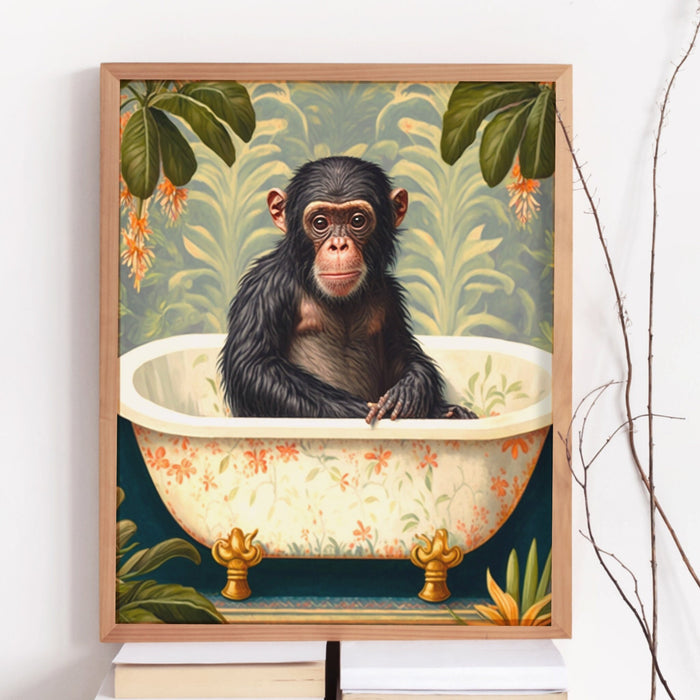 Animal in Bath Bathroom Art Print, Maximalist Animal in Bathtub Jungle Wall Art, Funny Bathroom Printable, Eclectic Boho Bathroom Home Decor