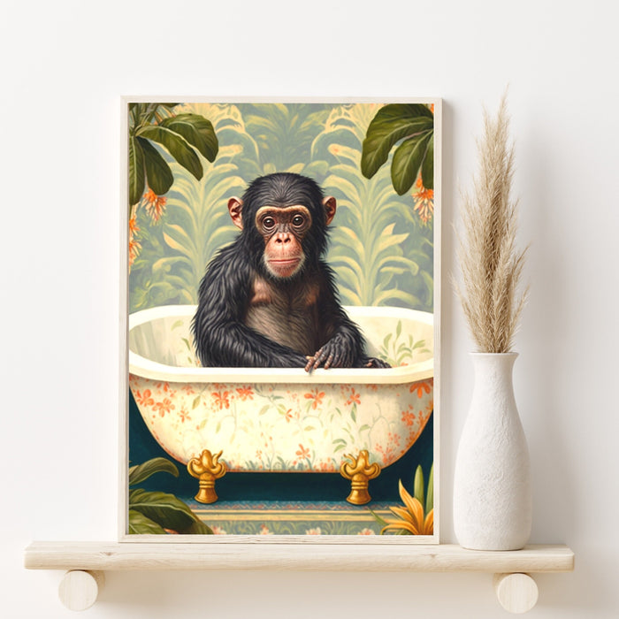 Animal in Bath Bathroom Art Print, Maximalist Animal in Bathtub Jungle Wall Art, Funny Bathroom Printable, Eclectic Boho Bathroom Home Decor