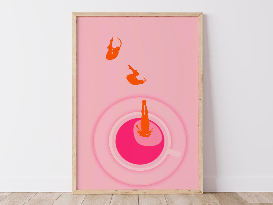 Pink and Orange Wall Art | Coffee Print, Drink Print, Modern Kitchen Decor, Trendy Retro Wall Art, Pop Art, Kitchen Art,  Coffee Lover