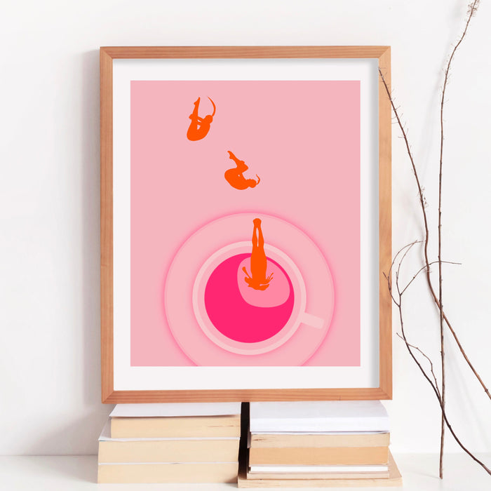Pink and Orange Wall Art | Coffee Print, Drink Print, Modern Kitchen Decor, Trendy Retro Wall Art, Pop Art, Kitchen Art,  Coffee Lover