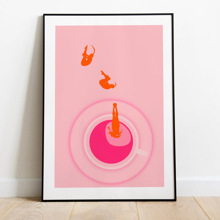 Pink and Orange Wall Art | Coffee Print, Drink Print, Modern Kitchen Decor, Trendy Retro Wall Art, Pop Art, Kitchen Art,  Coffee Lover