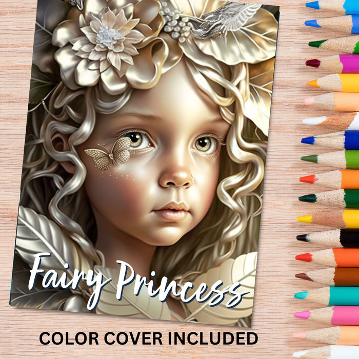 Delicate Fairy Princess Coloring Page | Fantasy Coloring Book, Adult kids, Instant Download - Grayscale Coloring Page - Gift, Printable PDF