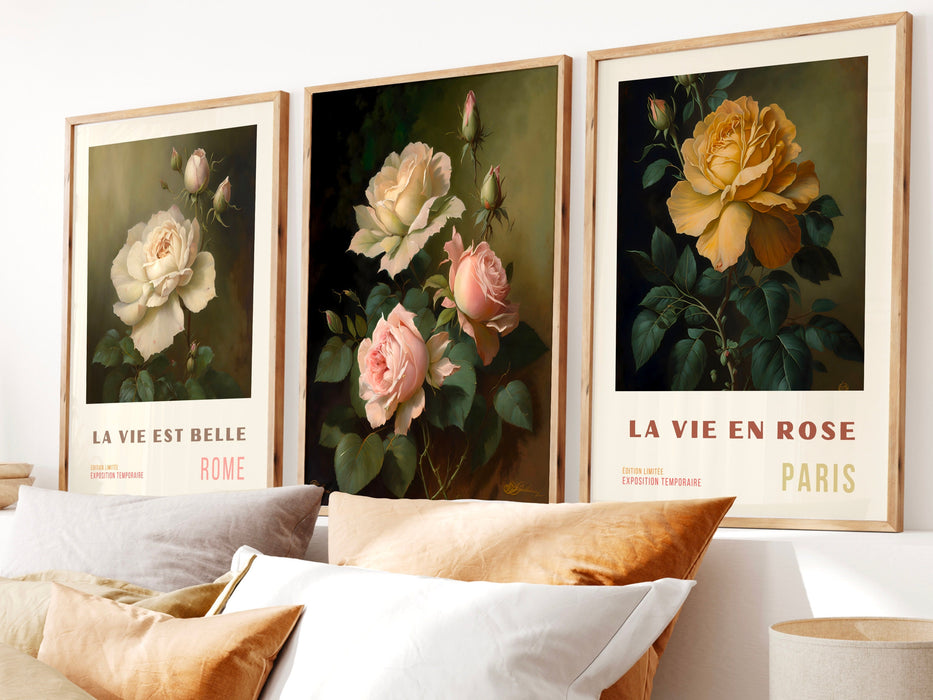Pink Orange Flower Market Digital Download, 70s Style Poster, 60s Flower Print, Orange Pink Decor, Vintage Rose, Printable set of 5