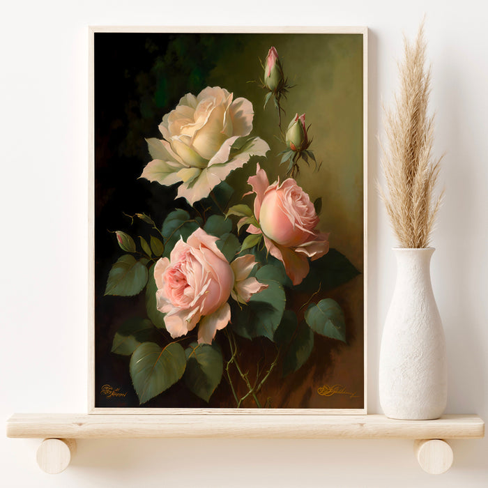 Pink Orange Flower Market Digital Download, 70s Style Poster, 60s Flower Print, Orange Pink Decor, Vintage Rose, Printable set of 5