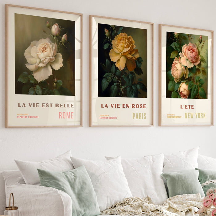 Pink Orange Flower Market Digital Download, 70s Style Poster, 60s Flower Print, Orange Pink Decor, Vintage Rose, Printable set of 5