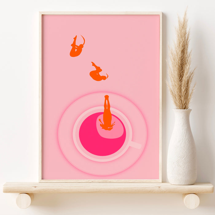 Pink and Orange Wall Art | Coffee Print, Drink Print, Modern Kitchen Decor, Trendy Retro Wall Art, Pop Art, Kitchen Art,  Coffee Lover