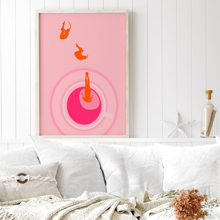 Pink and Orange Wall Art | Coffee Print, Drink Print, Modern Kitchen Decor, Trendy Retro Wall Art, Pop Art, Kitchen Art,  Coffee Lover