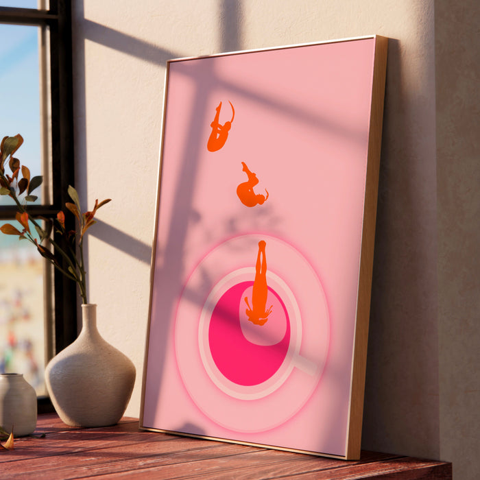 Pink and Orange Wall Art | Coffee Print, Drink Print, Modern Kitchen Decor, Trendy Retro Wall Art, Pop Art, Kitchen Art,  Coffee Lover