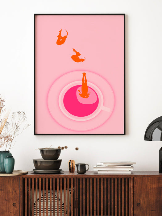 Pink and Orange Wall Art | Coffee Print, Drink Print, Modern Kitchen Decor, Trendy Retro Wall Art, Pop Art, Kitchen Art,  Coffee Lover