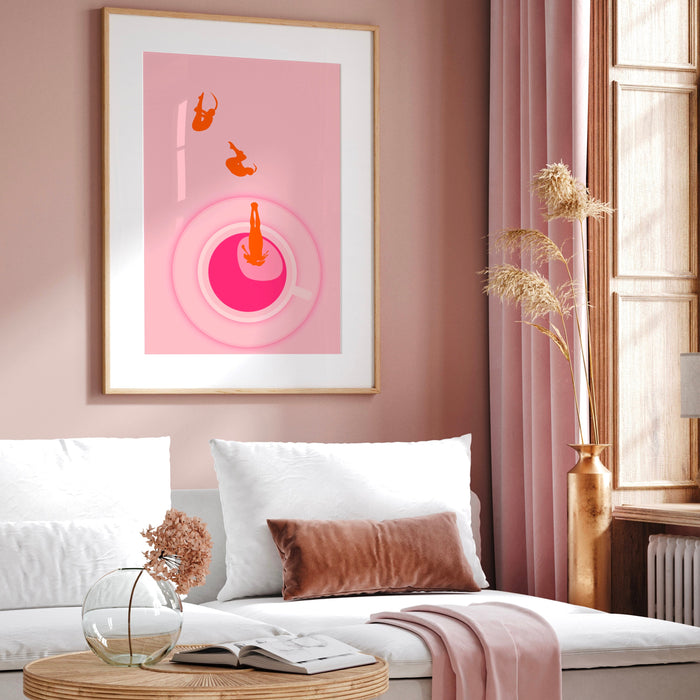 Pink and Orange Wall Art | Coffee Print, Drink Print, Modern Kitchen Decor, Trendy Retro Wall Art, Pop Art, Kitchen Art,  Coffee Lover