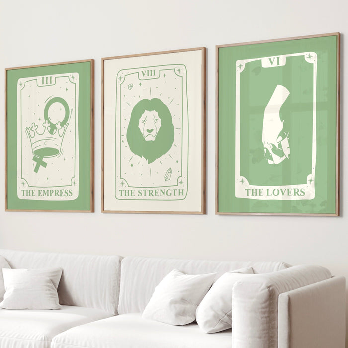 Tarot Deck, Trendy Zodiac Set Of 9, Retro Trendy Aesthetic Print, Sage Green Poster, Tarot Poster, Typographic Wall Art, Digital Download,
