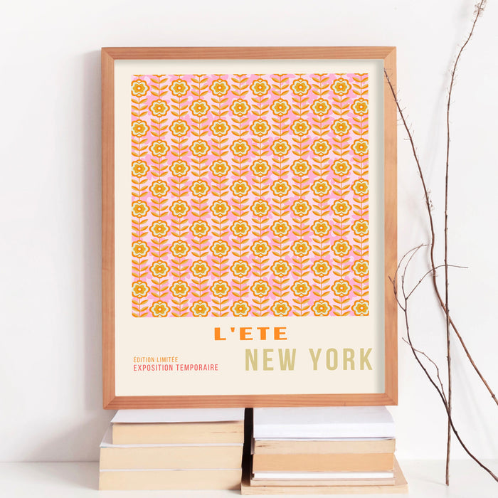 Pink Orange Flower Market Digital Download, 70s Style Poster, 60s Flower Print, Orange Pink Decor, Dorm Room Wall Art, Printable set of 3