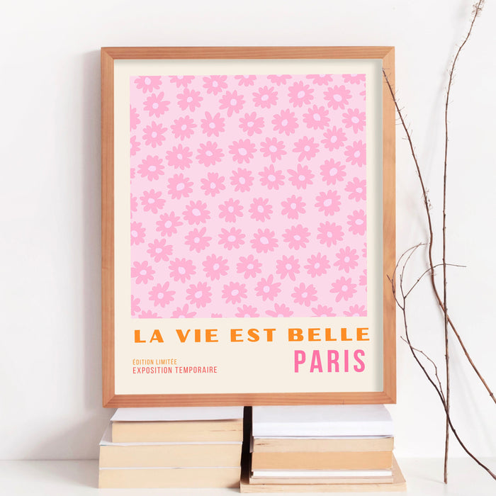 Pink Orange Flower Market Digital Download, 70s Style Poster, 60s Flower Print, Orange Pink Decor, Dorm Room Wall Art, Printable set of 3