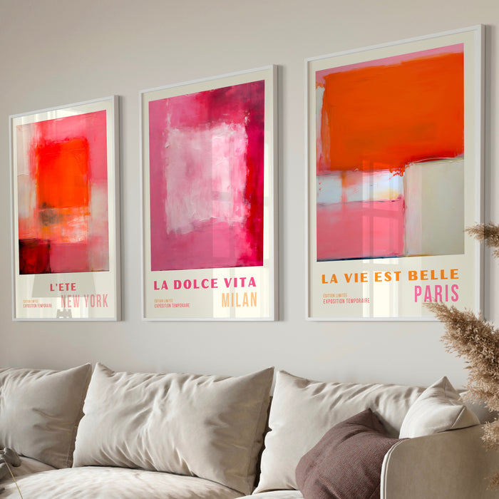 Pink Orange Abstract Digital Download, 70s Style Poster, 60s Flower Print, Orange Pink Decor, Dork Room Wall Art, Printable set of 3, Orange
