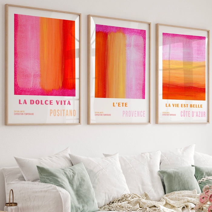 PRINTED Wall Art Set of 3, Pink Orange Abstract Posters, 70s Style Poster, 60s Maximalist Print, Orange Pink Decor, Dorm Room Decor