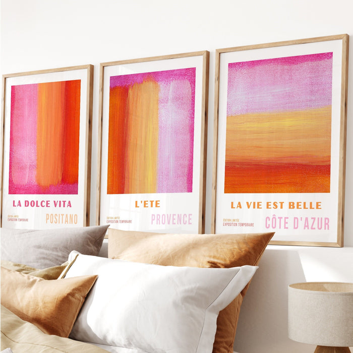 PRINTED Wall Art Set of 3, Pink Orange Abstract Posters, 70s Style Poster, 60s Maximalist Print, Orange Pink Decor, Dorm Room Decor