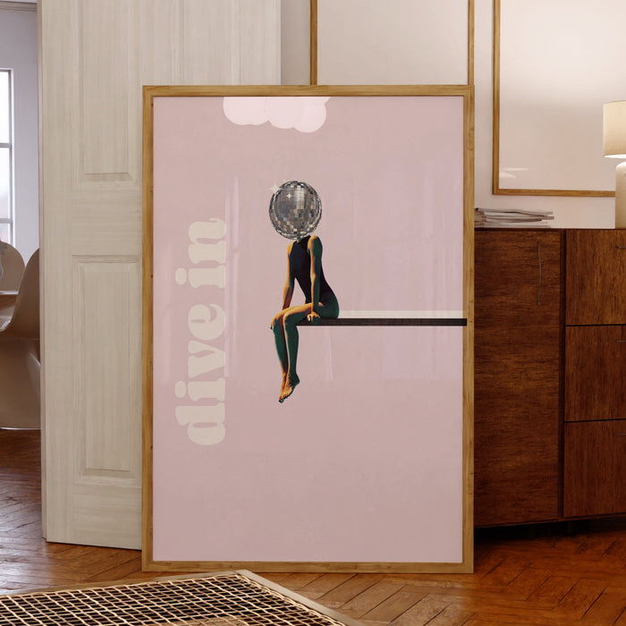 Trendy Retro Wall Art, Disco Ball Head Aesthetic Print, Pink Wall Decor,Pink Print, Funny Art, Instant DownloadD Funky 70s Print Girly Dorm