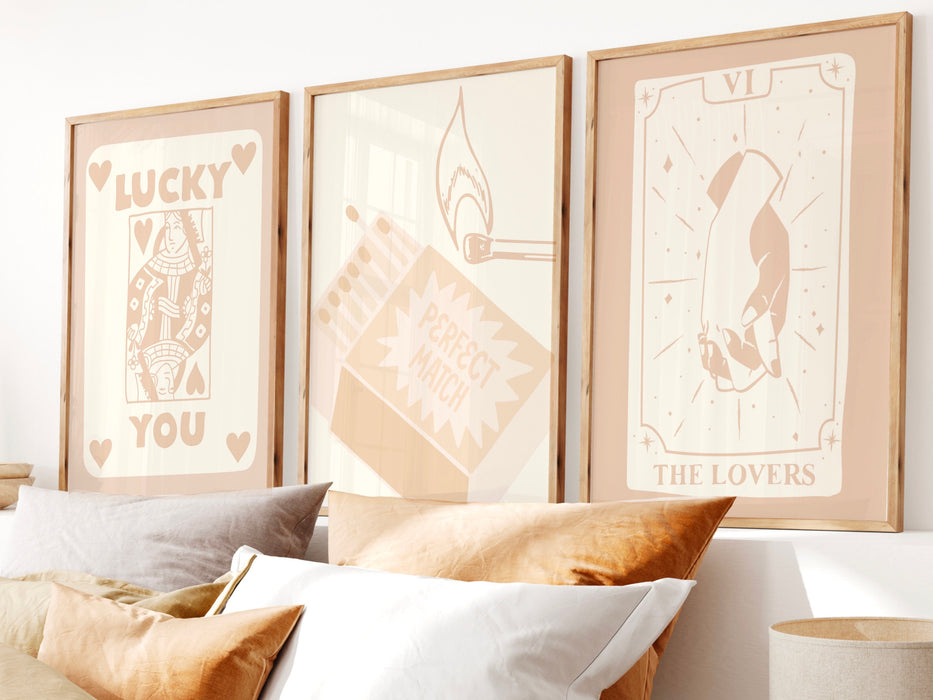 Trendy Retro Wall Art Set of 12, Retro Trendy Aesthetic Print,Lucky You Poster,Beige Print,Trendy Wall Art,Funny Art, Minimalist Digital Art