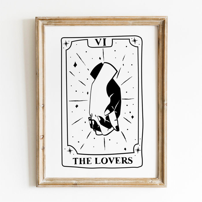 Trendy Retro Wall Art Set of 2, The Lovers Tarot Card, Aesthetic Print, Poster, Black and White Trendy Wall Art, Minimalist, Digital Art