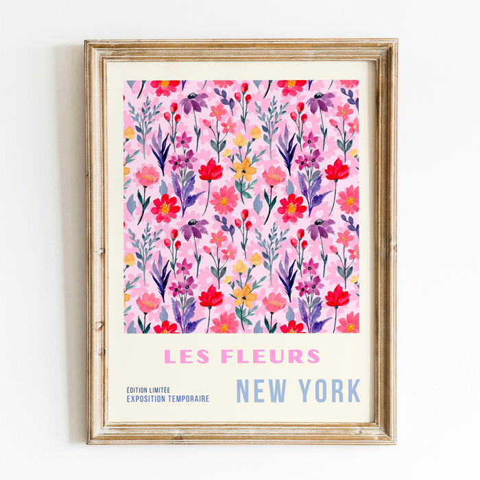 Above Bed Wall Art, Pink Blue Digital Download, Printable set of 6, 70s Style Poster, 60s Flower Print, Orange Pink Decor Dork Room Wall Art