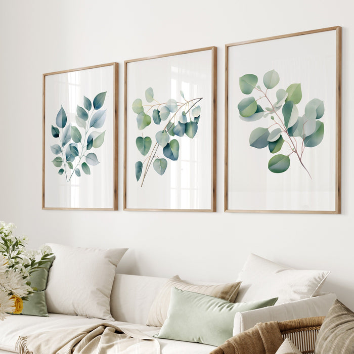 Bathroom Wall Art Set of 6, Eucalyptus Watercolor Prints, Printable Leaf Art, Green Art Prints, Living Room Art Sage Green Cottagecore